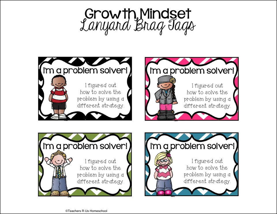 Problem-solving badges: four I'm a problem solver! tags for solving a problem by using a different strategy
