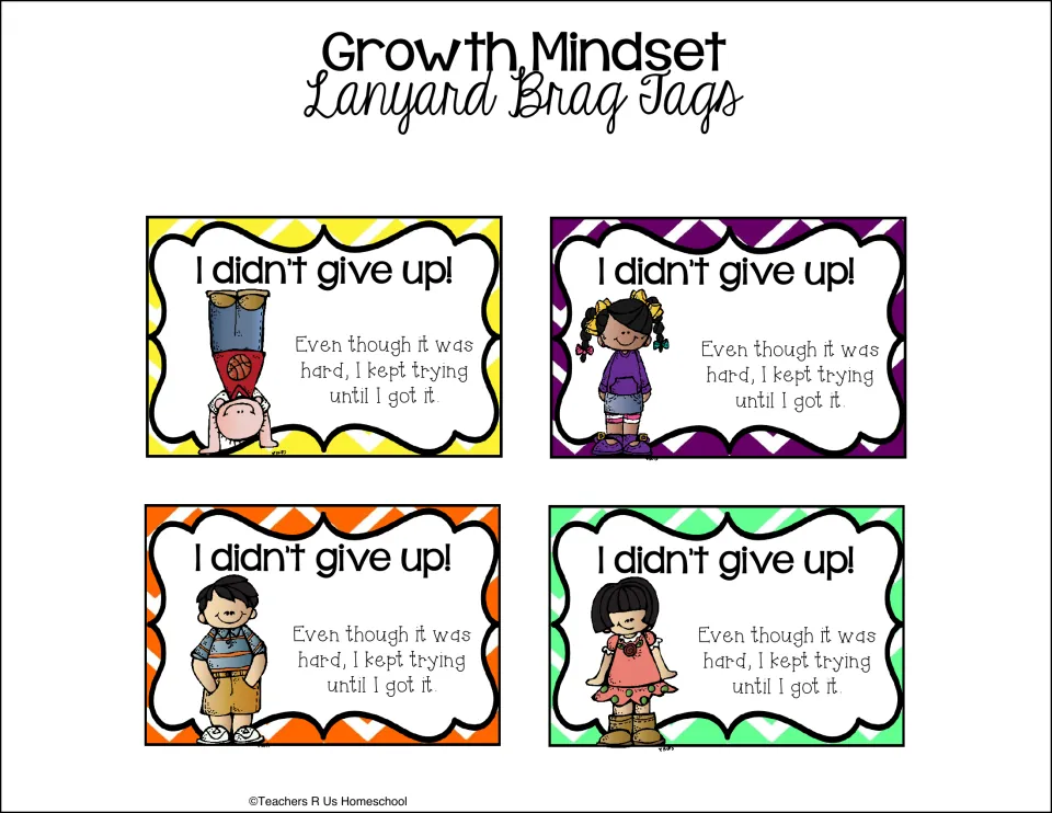 Perseverance badges: four I didn't give up! tags that say even though it was hard, I kept trying until I got it