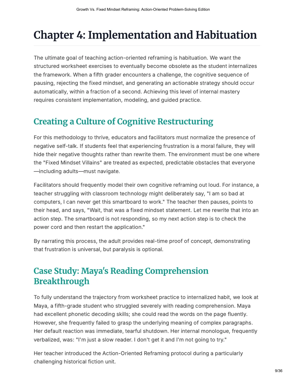 Chapter 4, implementation: modeling reframing out loud in class and a case study of Maya, a fifth-grader who shuts down