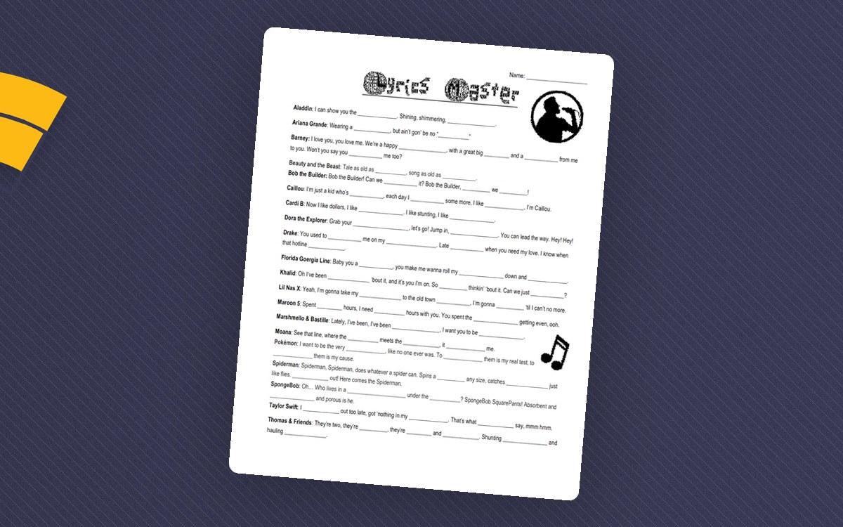 Guess the Lyrics – Music Word Game Activity preview