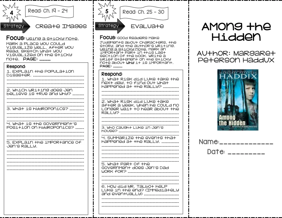 Trifold sections 4–5 cover chapters 19–30 with visualization and evaluation tasks, plus the student cover