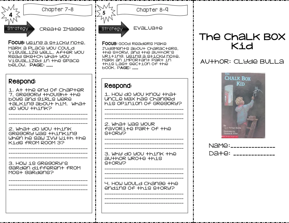 Chapters 7-9 questions: students sketch a scene they visualized, then judge the story, its author and its ending