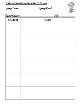 Guided Reading Anecdotal Notes – Group Template – sample page 2