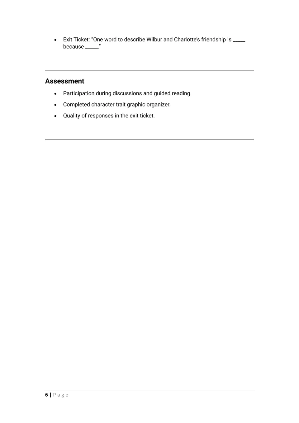 Lesson closing includes a friendship exit ticket and assessment of participation, organizer, and responses