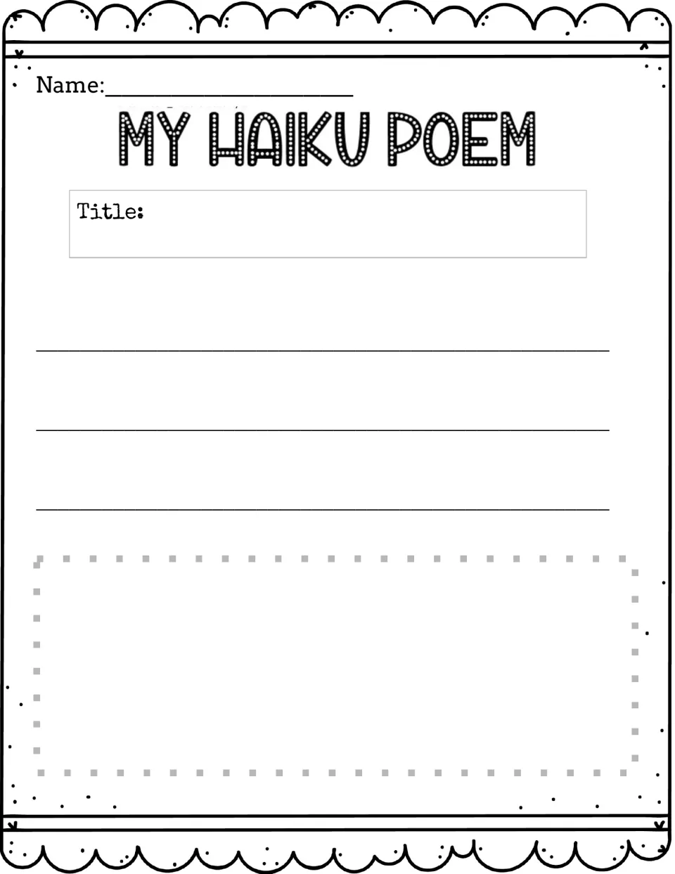 My Haiku Poem final copy: students add a title, write out their finished haiku and draw an illustration below it