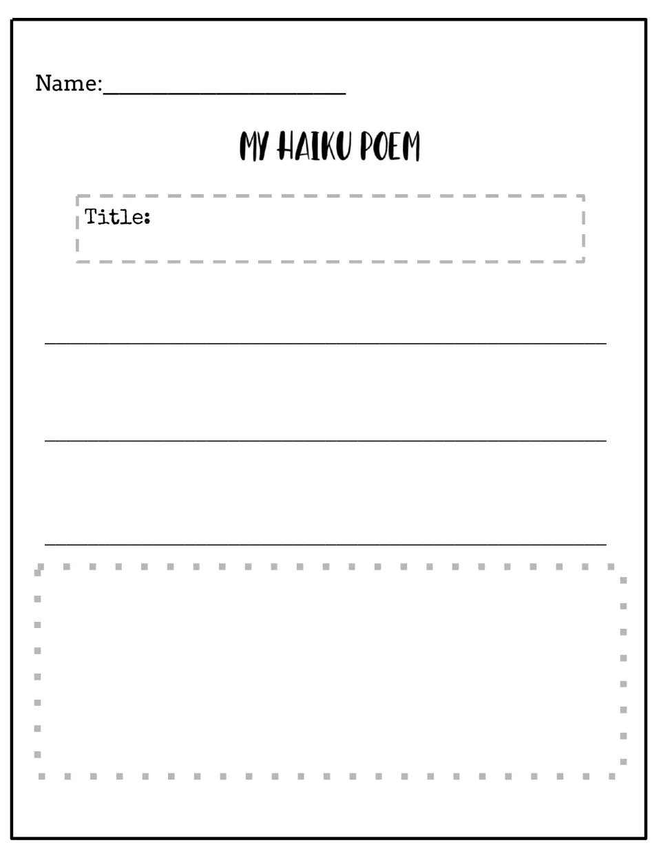 My Haiku Poem, plain version: students title and write their haiku, then sketch a matching picture underneath