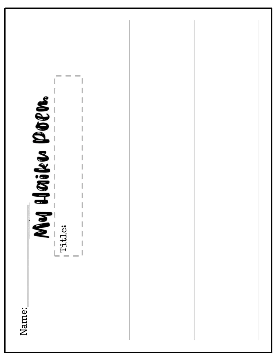Landscape My Haiku Poem page: students add a name and title, then copy out a finished haiku without syllable prompts