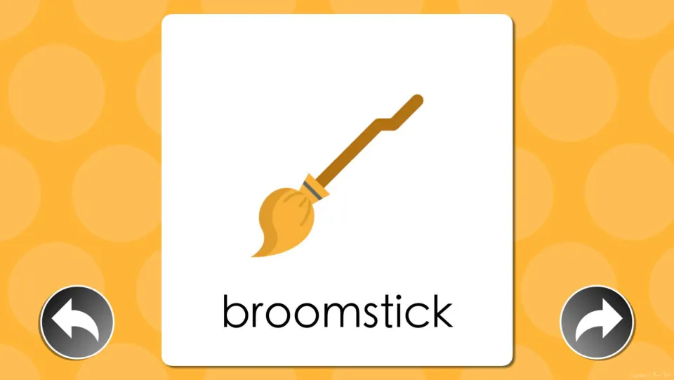 Reveal card for the broom picture showing the word broomstick so students can compare it with the word they named