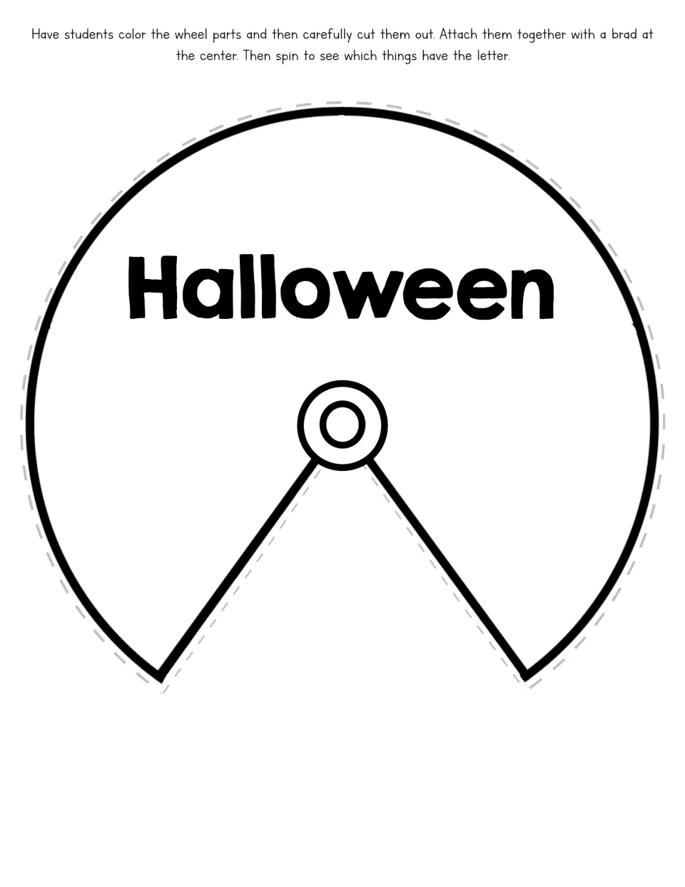 Halloween spinning wheel cover to color and cut out, with directions to join the wheel parts using a brad