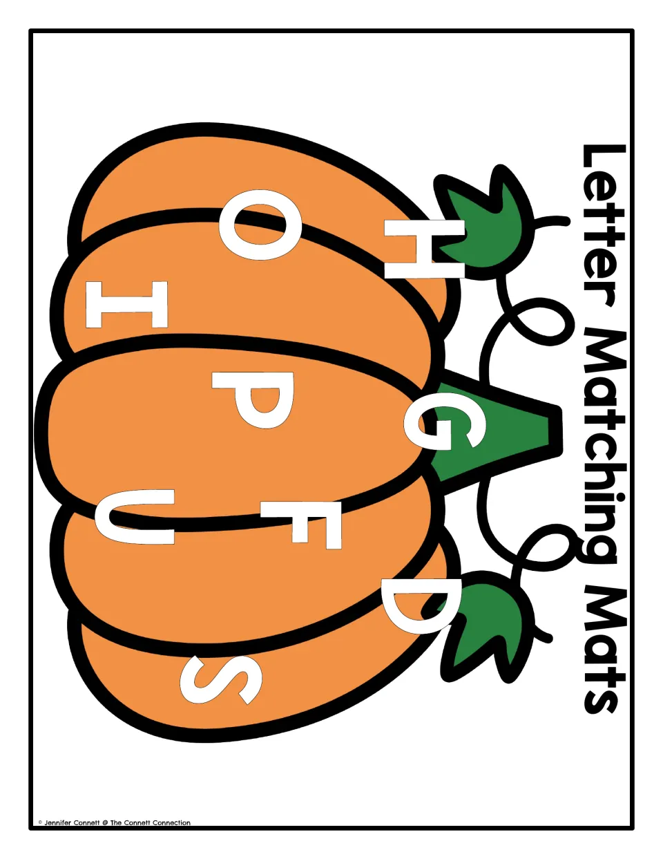 Pumpkin uppercase letter matching mat featuring H, G, D, O, P, F, I, U, and S to cover with magnets