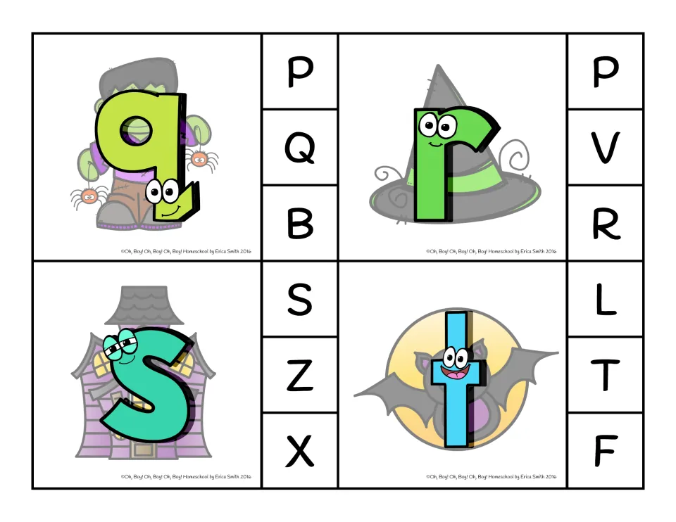 Clip cards 17–20: lowercase q, r, s, t, each with three capital letters to clip: P/Q/B, P/V/R, S/Z/X, L/T/F