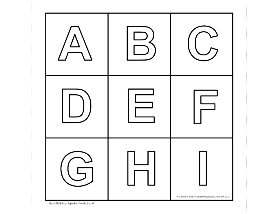 Set 1 uppercase alphabet puzzle board with letters A, B, C, D, E, F, G, H, and I for matching picture pieces