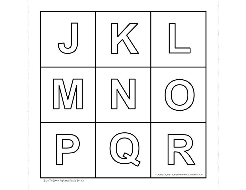 Set 2 uppercase alphabet puzzle board with letters J, K, L, M, N, O, P, Q, and R for matching picture pieces