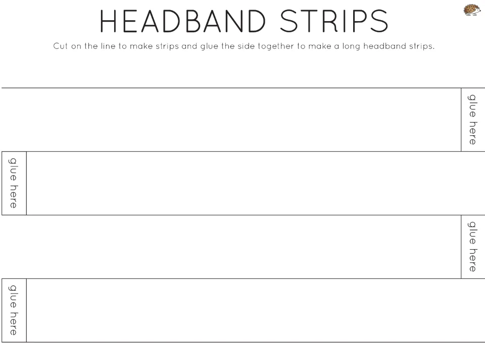 Headband strips: students cut out four strips and glue the ends together at each 'glue here' tab to make one long headband