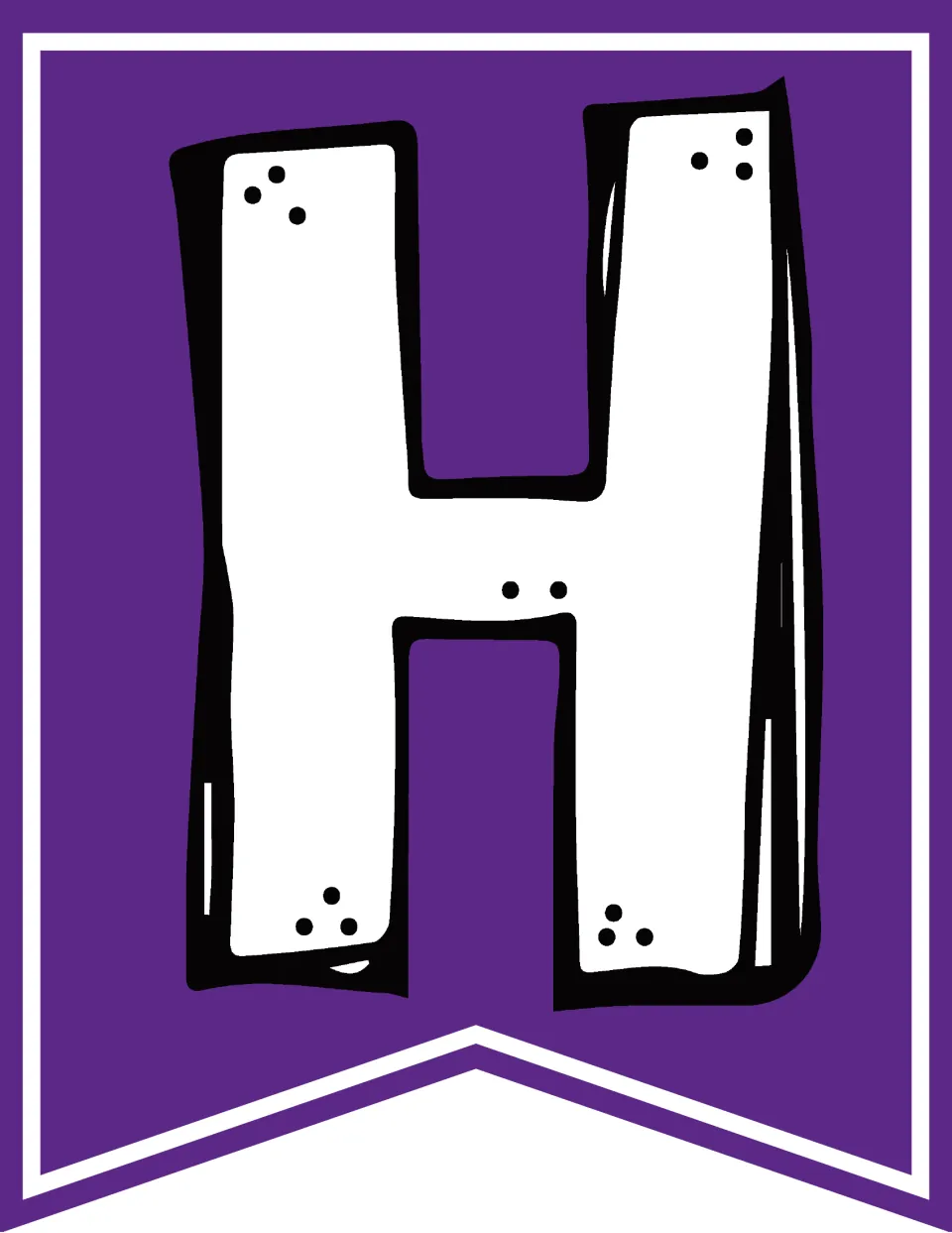 Purple letter H bunting flag, the first letter in “Happy” for the classroom “Happy Halloween” banner