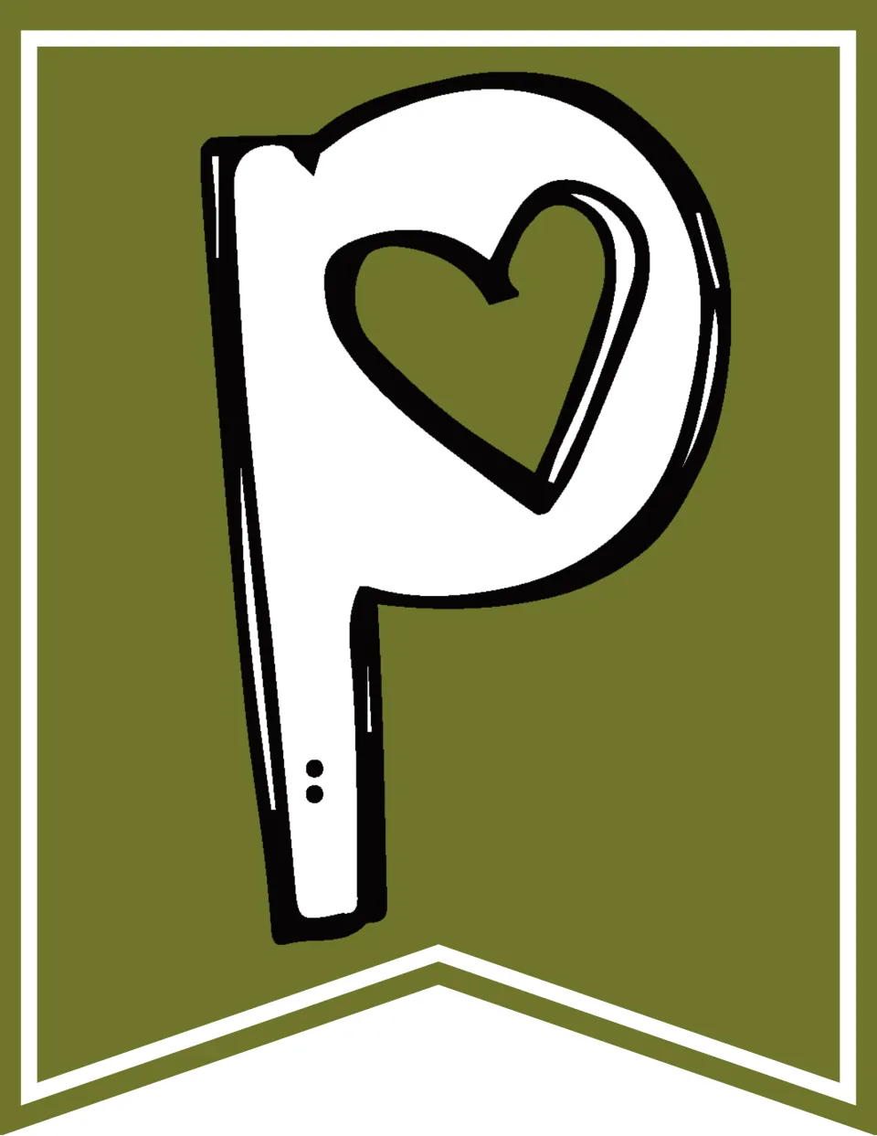 Olive green letter p bunting flag, the first p in “Happy” for the classroom “Happy Halloween” banner