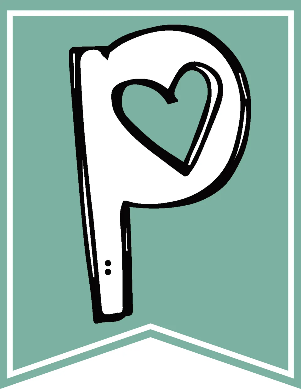 Light teal letter p bunting flag, the second p in “Happy” for the classroom “Happy Halloween” banner