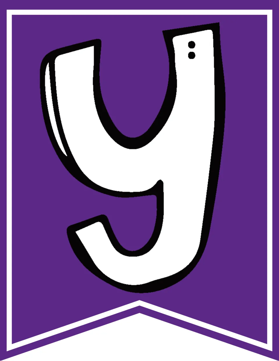 Purple letter y bunting flag, the final letter in “Happy” for the classroom “Happy Halloween” banner