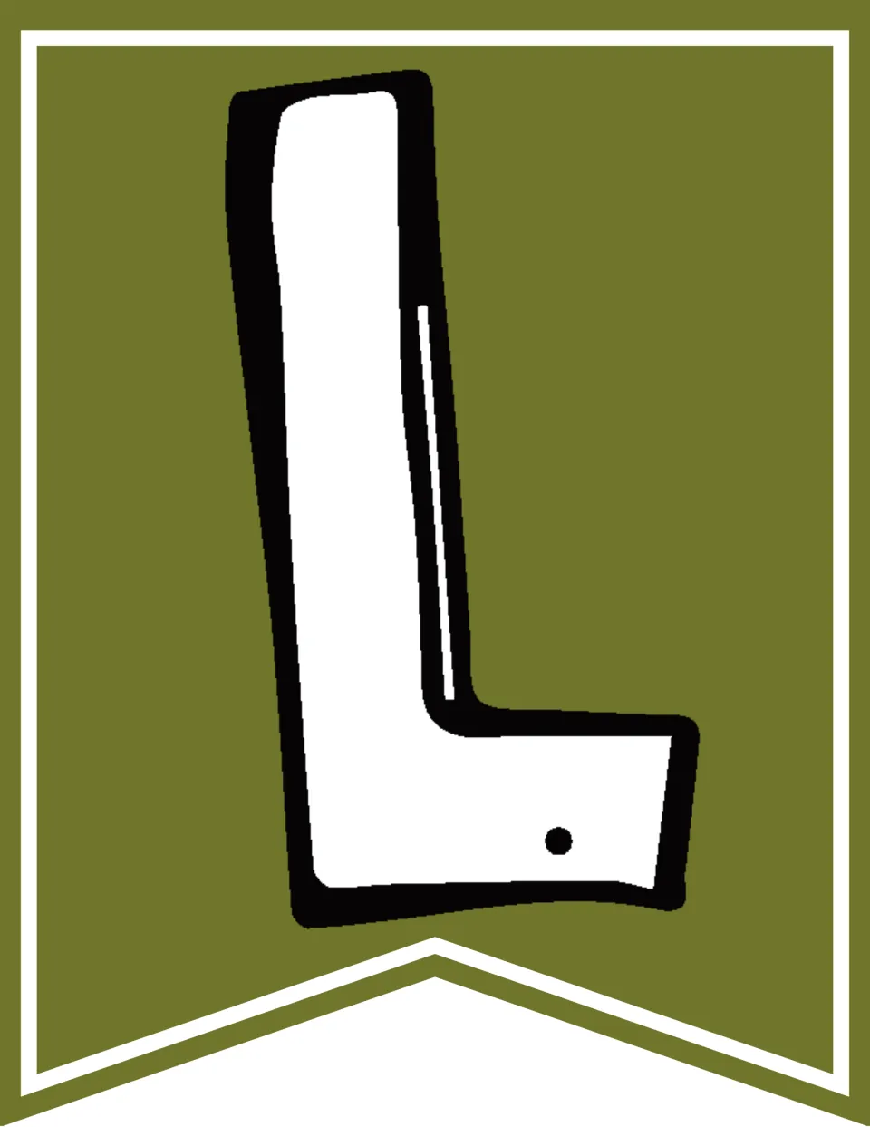 Olive green letter L bunting flag, the first L in “Halloween” for the classroom “Happy Halloween” banner