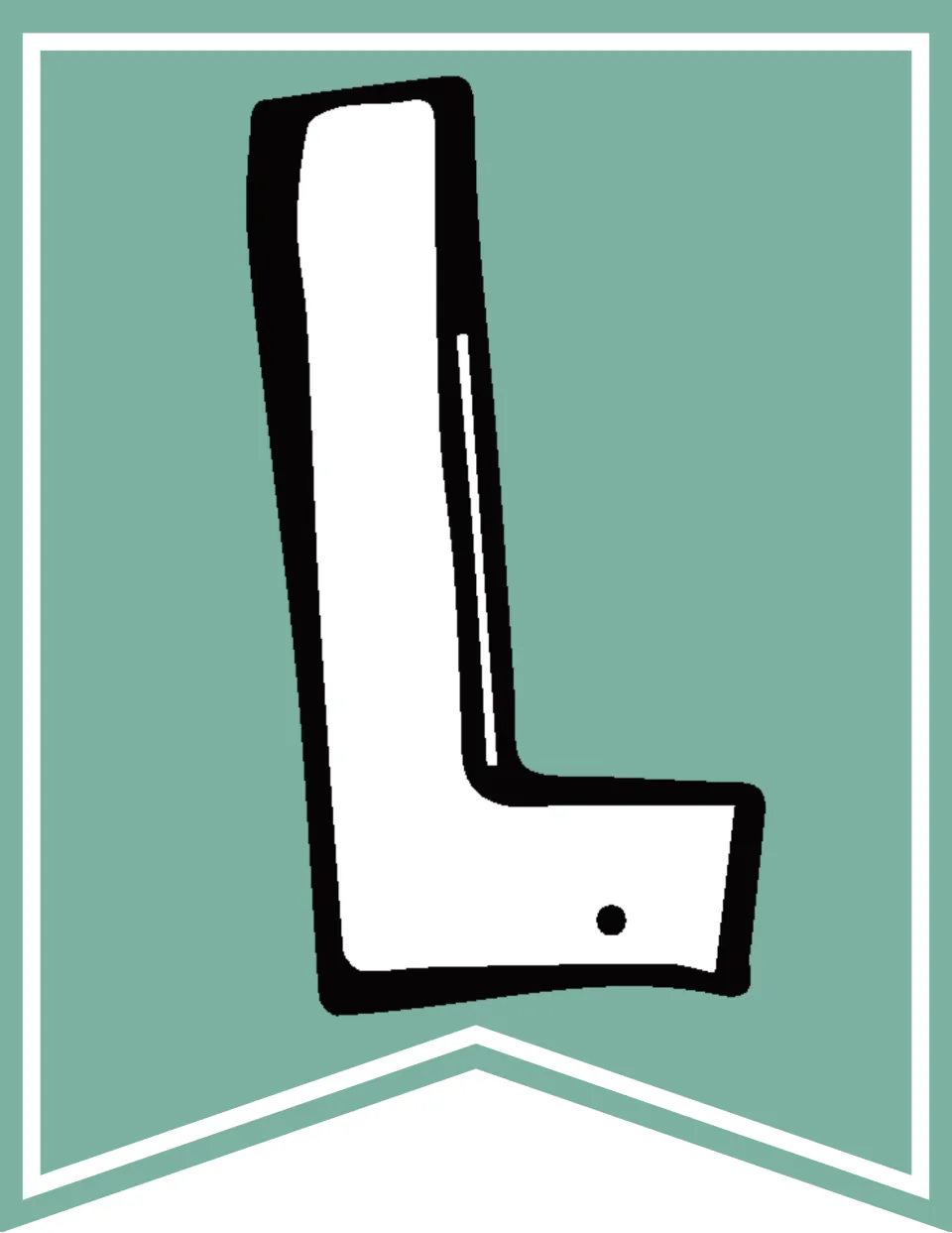 Light teal letter L bunting flag, the second L in “Halloween” for the classroom “Happy Halloween” banner
