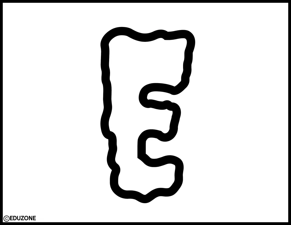 Outlined letter E in the wavy Halloween font, an empty cut-out piece for students to color before display