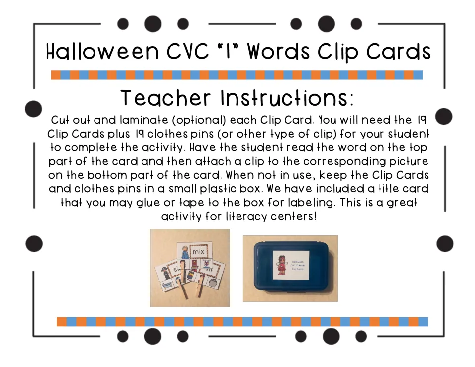 Teacher instructions: cut out 19 clip cards; students read the top word and clip the matching picture