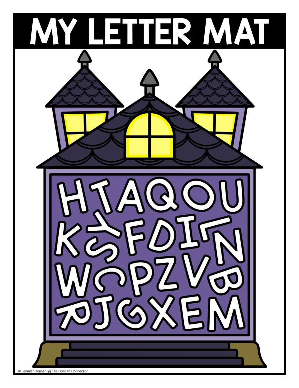 Color uppercase letter recognition mat headed 'MY LETTER MAT,' with scattered letters A–Z to find and trace