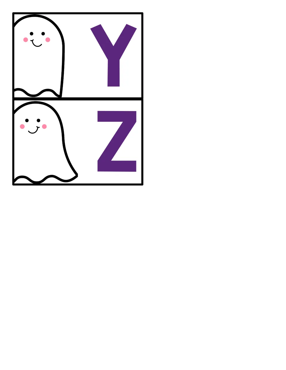 Halloween letter recognition cards Y and Z: the final two uppercase letters in the resource's 26-card set