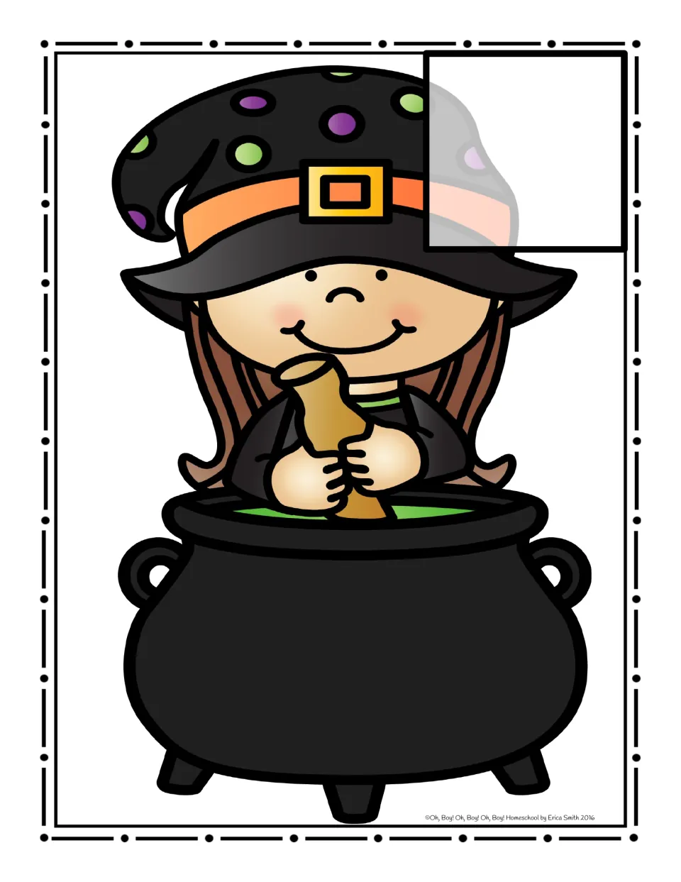 Witch-and-cauldron sorting mat for displaying an alphabet card and collecting its matching letter cards