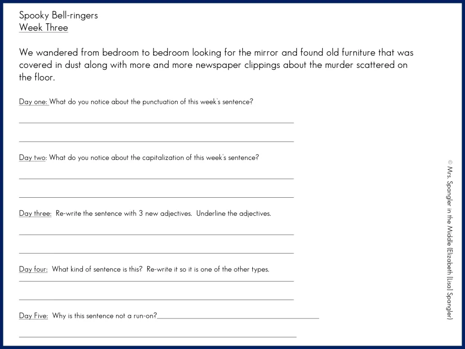 Week Three mentor sentence about newspaper clippings: questions on punctuation, adjectives and why it is not a run-on