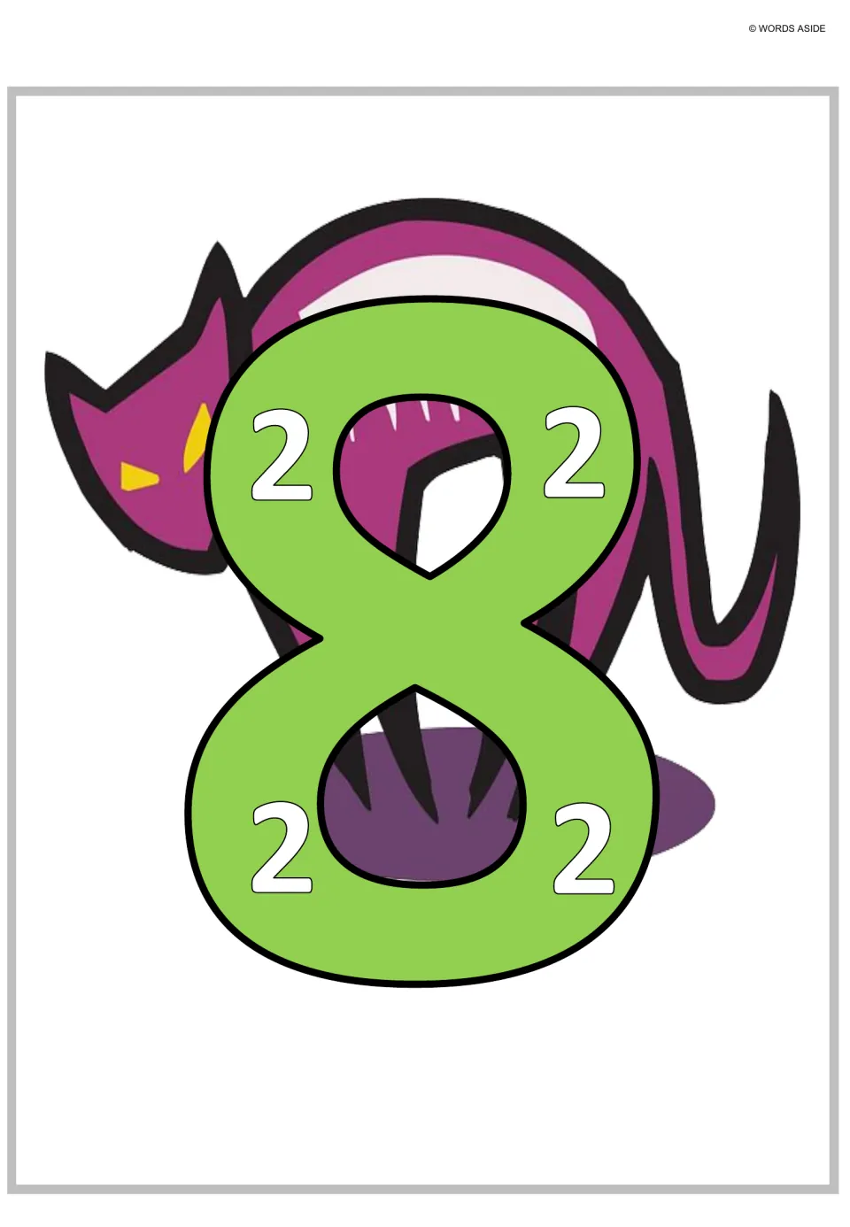 Multiplication and repeated addition poster for 8, showing four small 2s inside the large numeral.