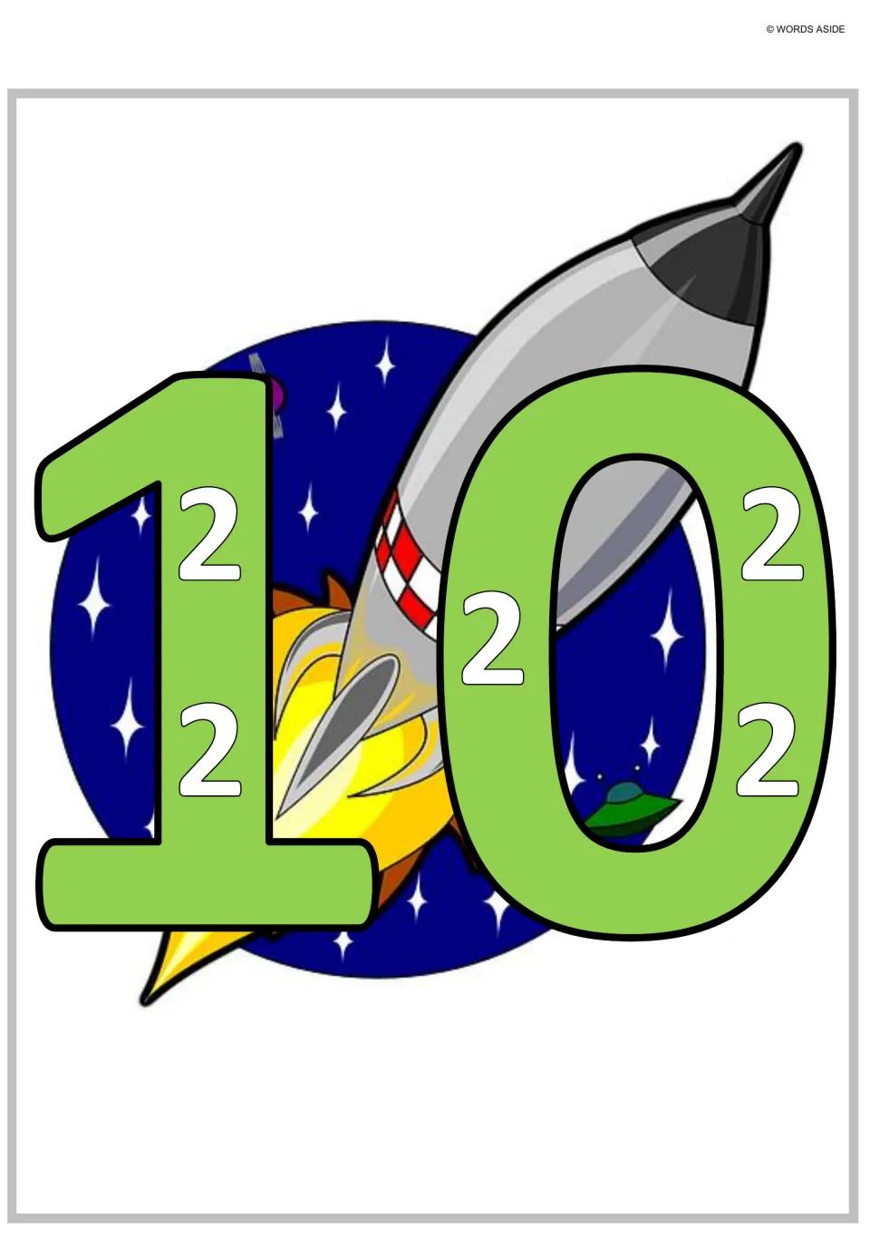 Multiplication and repeated addition poster for 10, showing five small 2s inside the large digits.