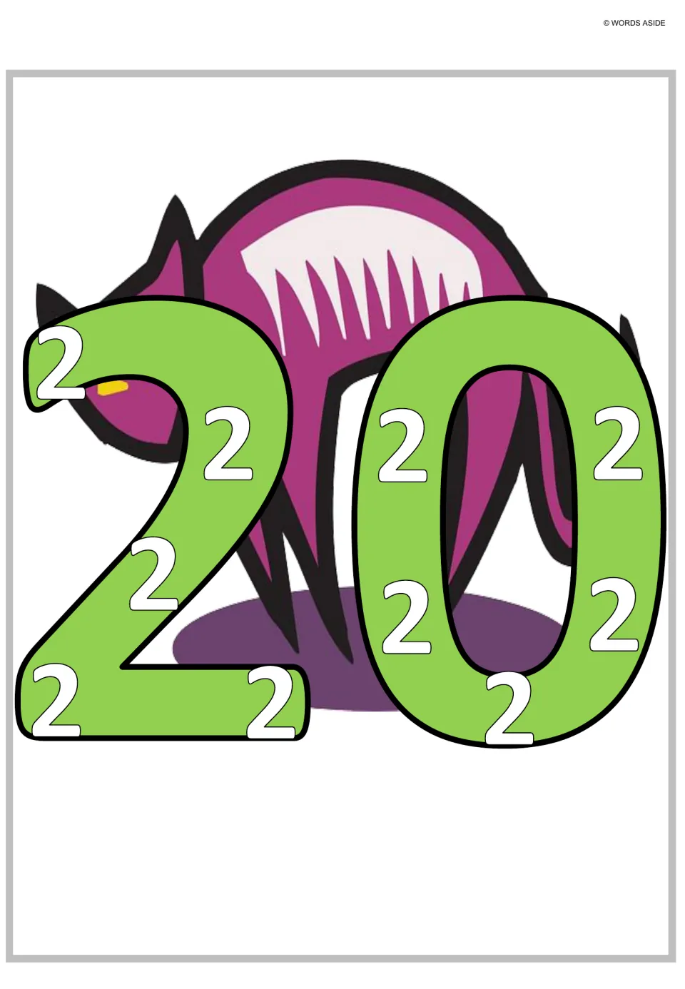 Multiplication and repeated addition poster for 20, showing ten small 2s inside the large digits.