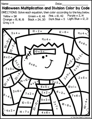 Halloween Multiplication + Division Color by Code – sample page 2