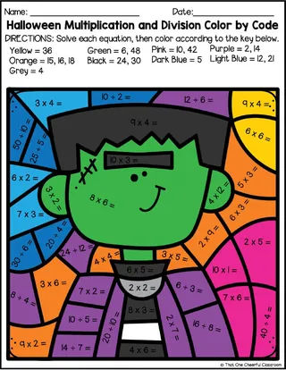 Halloween Multiplication + Division Color by Code – sample page 3