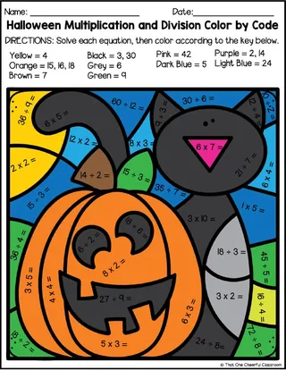 Halloween Multiplication + Division Color by Code – sample page 4