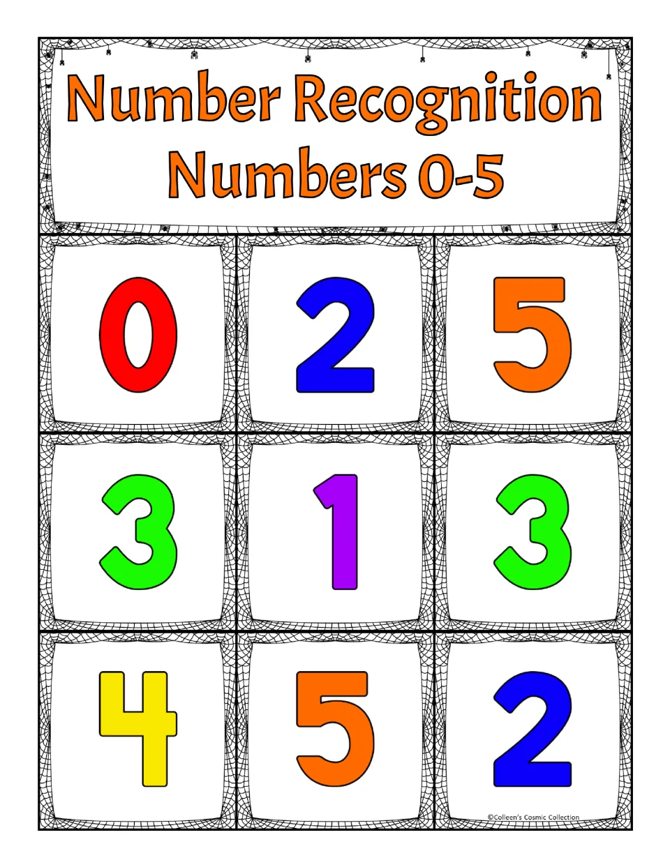 Bingo board for numbers 0-5: students match called numerals and cover 0, 2, 5, 3, 1, 3, 4, 5 and 2 to get three in a row