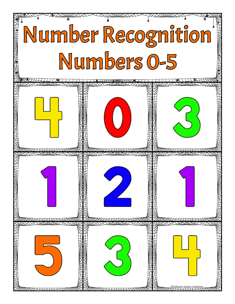 Third bingo board for recognizing numbers 0–5, showing 4, 0, 3, 1, 2, 1, 5, 3, 4 in reading order
