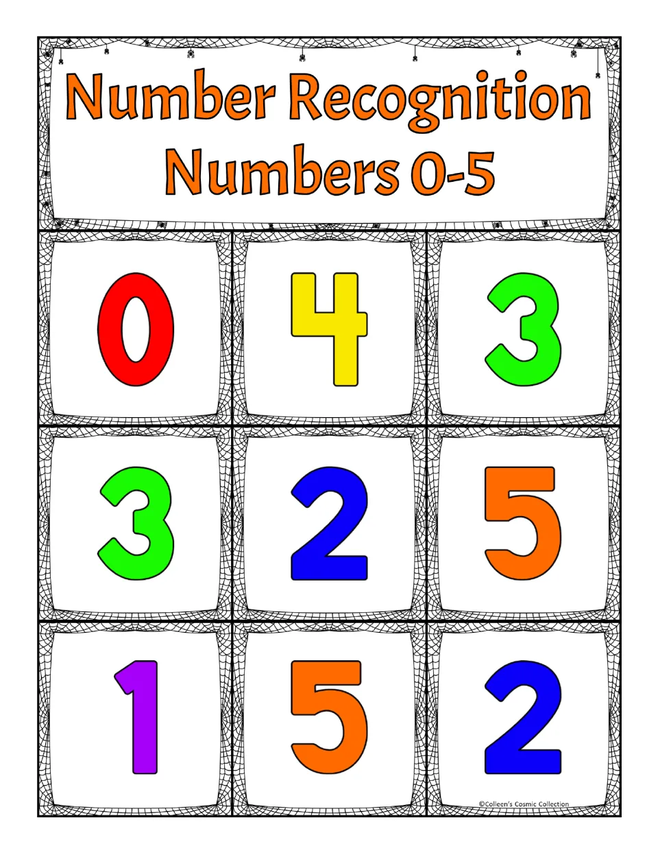 Fourth bingo board for recognizing numbers 0–5, showing 0, 4, 3, 3, 2, 5, 1, 5, 2 in reading order