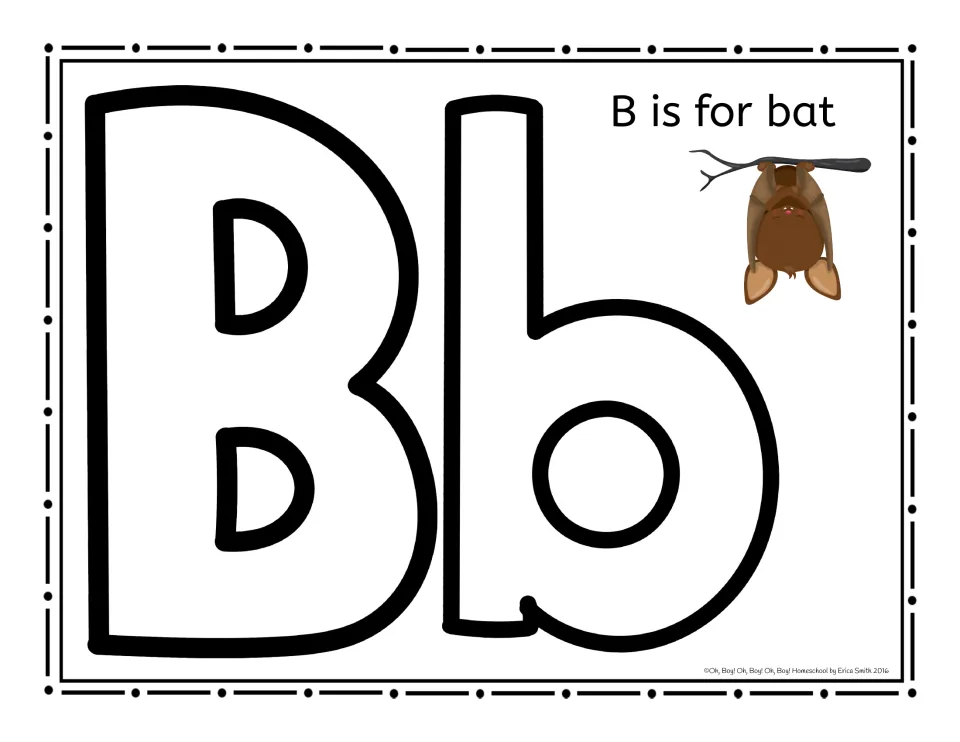 Letter mat for uppercase and lowercase Bb with 'B is for bat' and a hanging bat, for rolling playdough letters