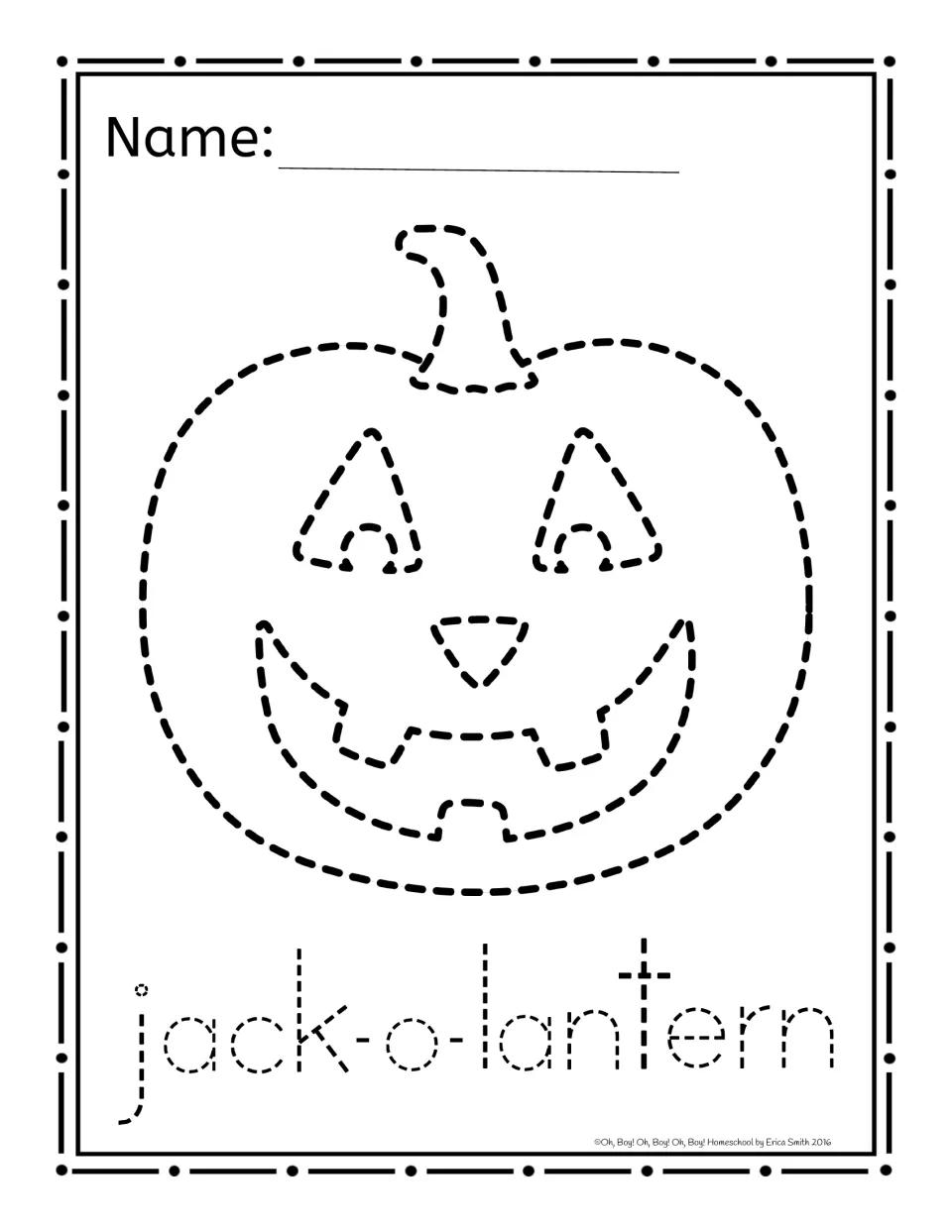Halloween picture-poking activity 8 of 8: a jack-o-lantern and the label 'jack-o-lantern' for poking practice