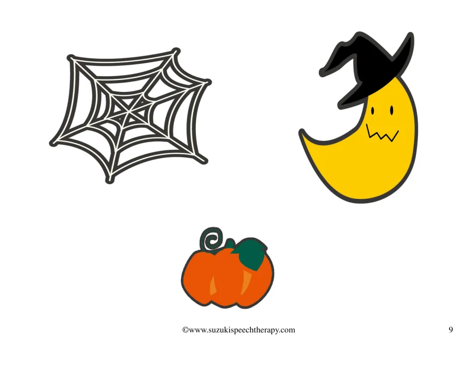 Barrier game board showing a spider web, a crescent moon wearing a witch hat and a pumpkin for placing pieces by direction