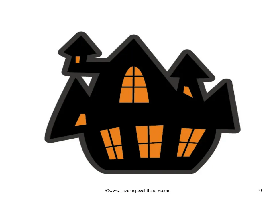 Barrier game board with one large haunted house where partners place pieces as directed, e.g. on, behind or next to it