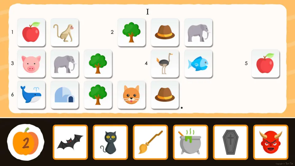 Riddle 3 decoding: students read first letters of six picture-card words, such as whale, igloo and tree, to build a riddle