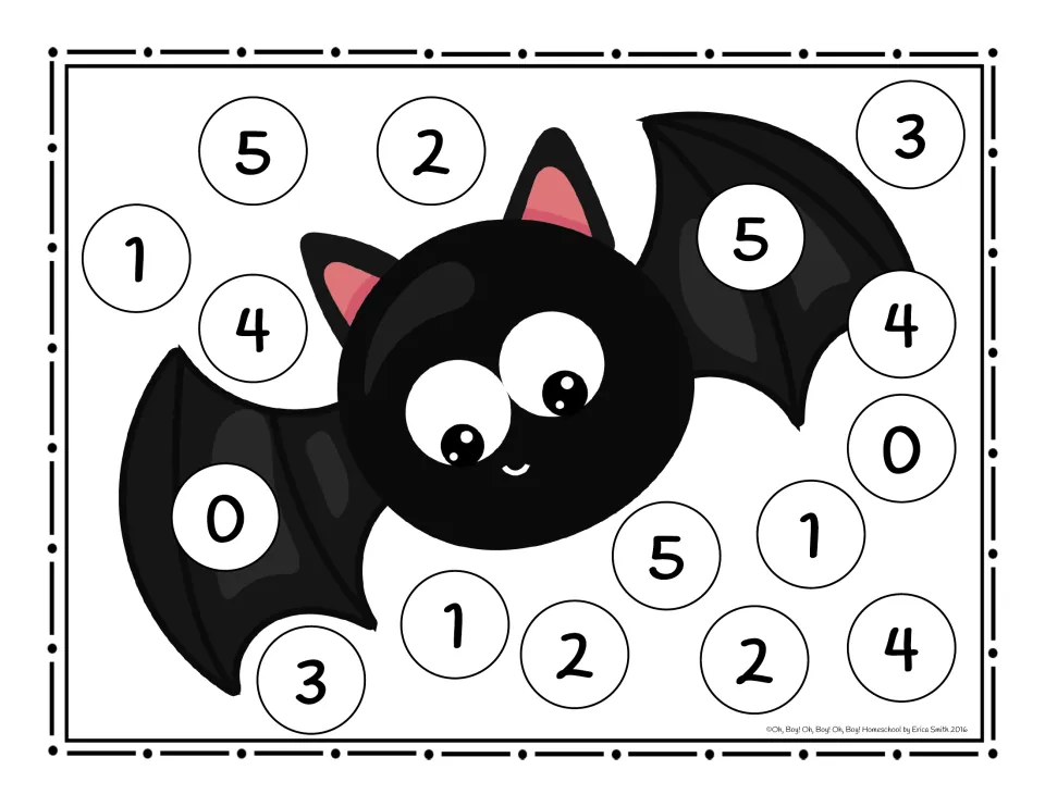 Roll and cover board 0–5: a black bat with spread wings and numbers on and around it, in color
