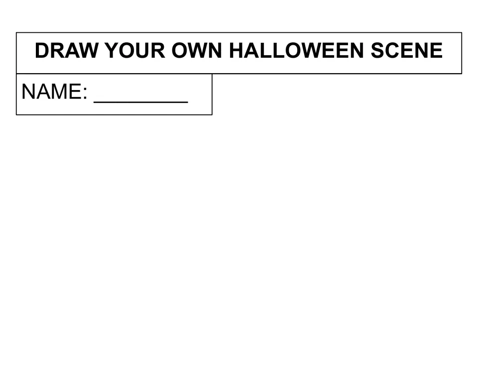 Draw your own Halloween scene: students name the page, then draw a Halloween picture of their own in the open blank space