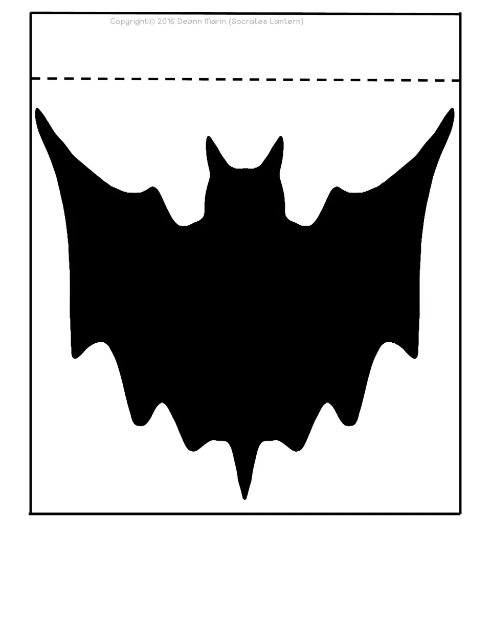 Flip book image page showing a large black bat silhouette under a top fold tab, for gluing into an interactive notebook