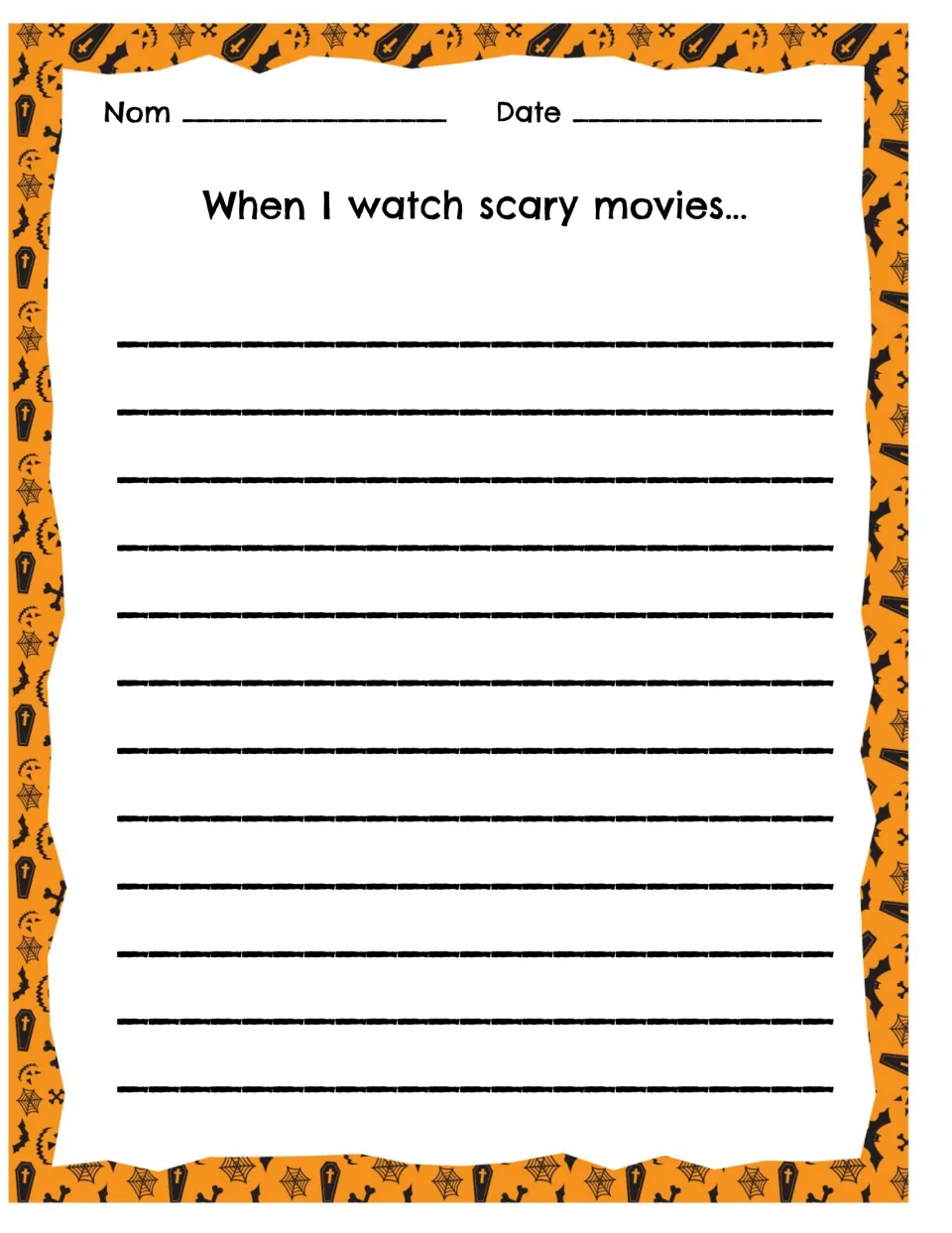 Scary movie reflection: students finish the sentence starter "When I watch scary movies..." to describe their reactions