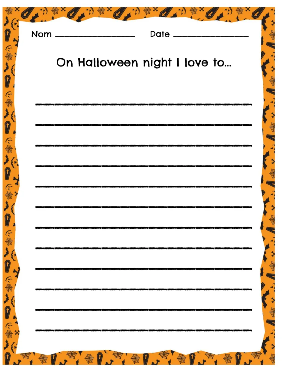 Favorite holiday activities: students complete "On Halloween night I love to..." to write about their traditions