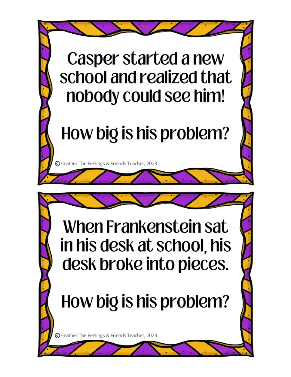 Size of the problem task cards: students rate how big it is when no one can see Casper and Frankenstein's desk breaks